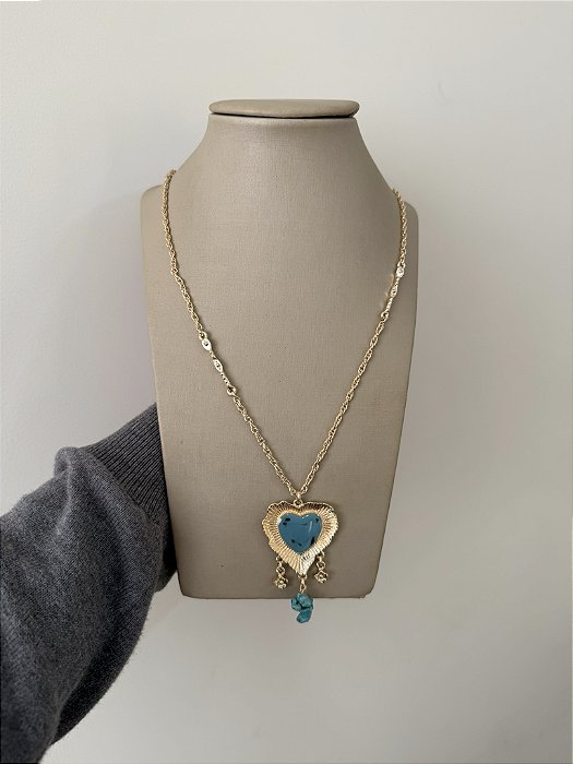 Colar Longo Coração Turquesa