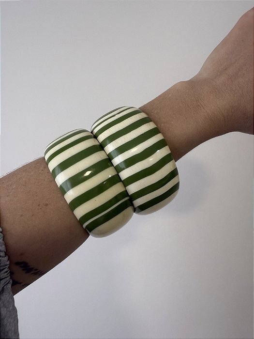 Pulseira Indiana Acrílico Verde e Off