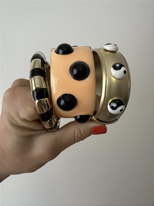 Pulseira Resina Laranja Bolinhas Pretas