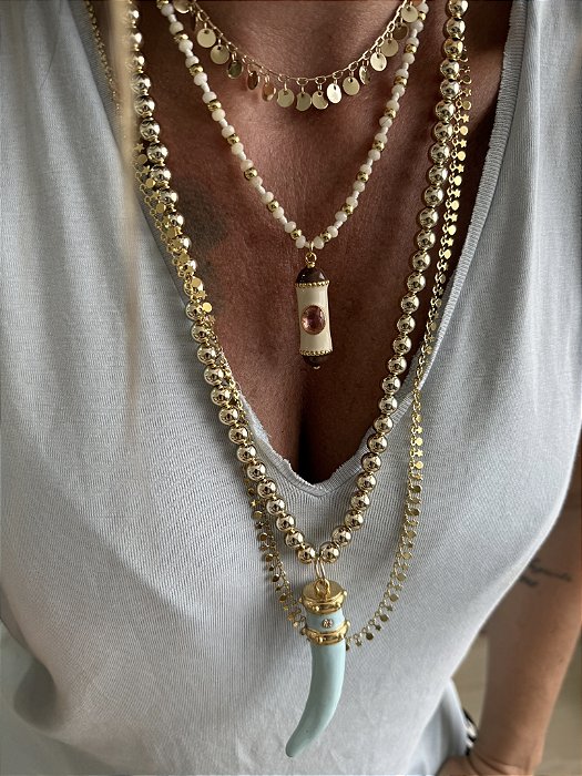 Colar Longo Bolinhas Douradas