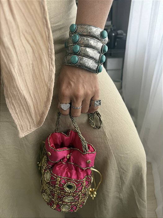 Pulseira Indiana Prata e Turquesa