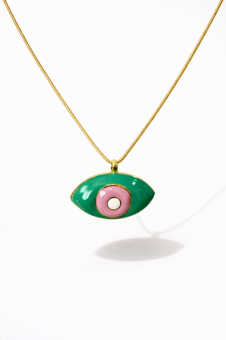 Colar Olho Verde e Rosa