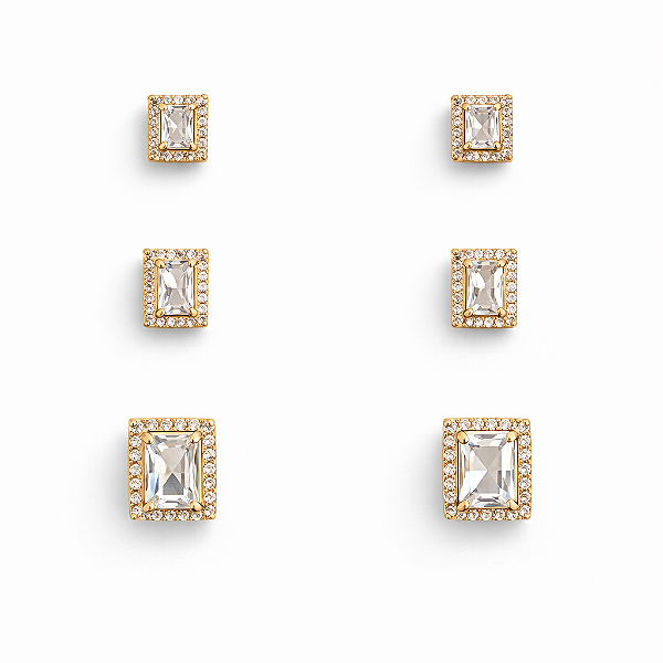 Trio de Brincos Joinha Cristal