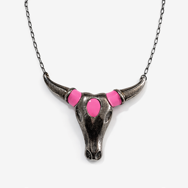 Colar Touro Prata e Pink