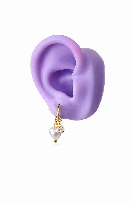 Brinco Argolinha Coração Zirconia Cristal
