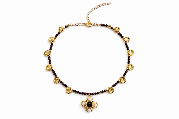 Colar Cristais Pingente Cruz Dourada