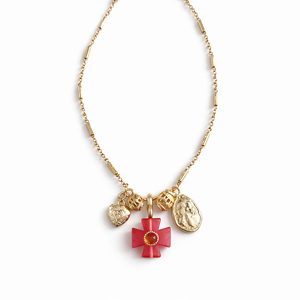 Colar Longo Cruz Rosa