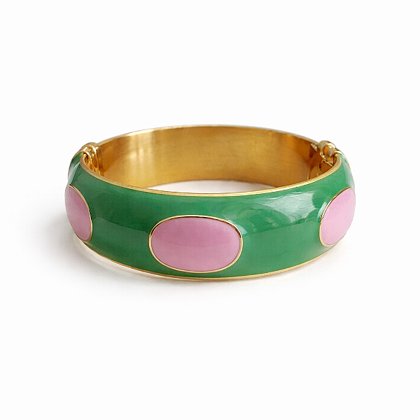 Pulseira Dourada Verde e Rosa