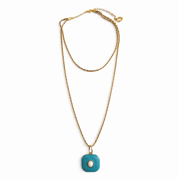 Colar Duplo Quadrado Azul