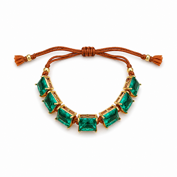 Pulseira Marrom Zirconias Verdes