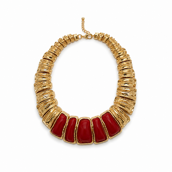 Colar Maxi Dourado e Vermelho