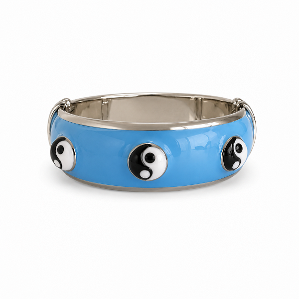 Pulseira Yin Yang Azul Ródio