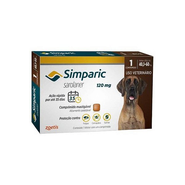 Antipulgas Simparic 120mg - Caes 40,1Kg - 60Kg - Zoetis