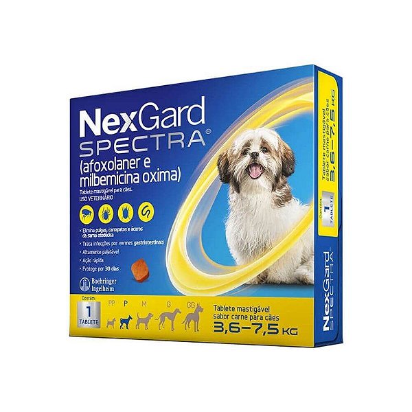 Antipulgas e Carrapatos Nexgard Spectra para Cães 3,6Kg a 7,5Kg