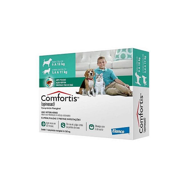 Antipulgas Comfortis 560mg - Caes 9 a 18kg e Gatos 5,4 a 11kg - Elanco