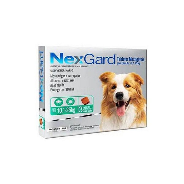 Antipulgas e Carrapatos Nexgard para Cães 10.1Kg a 25Kg - 03 comprimidos