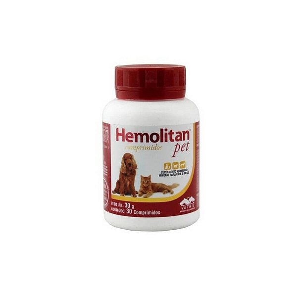 Suplemento Vitaminico Hemolitan Pet - 30 Comp. - Vetnil