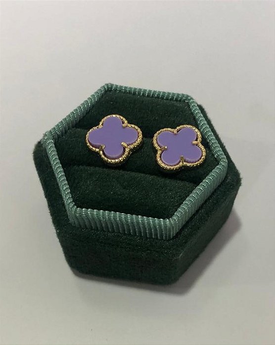 Coleção Inspiração - Brinco Trevo  lilás 18 K