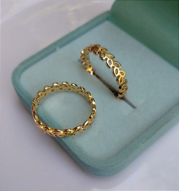 Anel folhinhas vazadas Ouro 18k