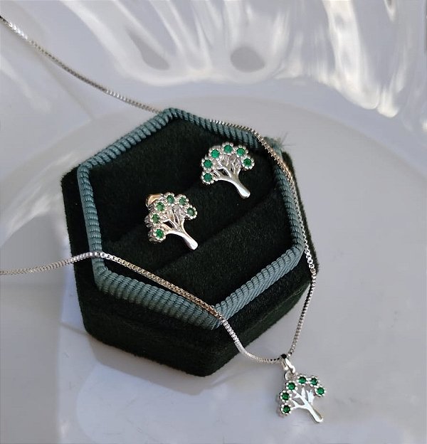 CONJUNTO ÁRVORE DA VIDA CRAVEJADO DE ZIRCÔNIAS