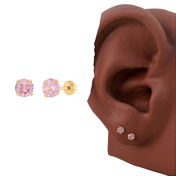 Brinco Ponto De Luz 3 mm Em Ouro 18k - Rosa