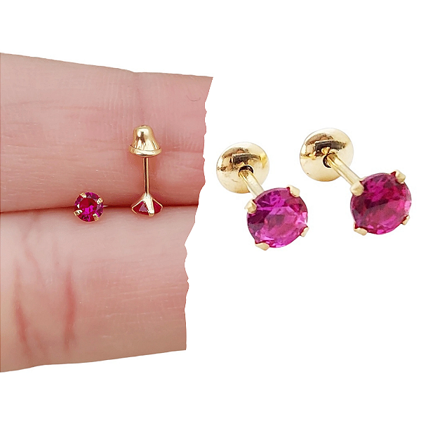 Brinco Ponto De Luz 3 mm Em Ouro 18k - Vermelho