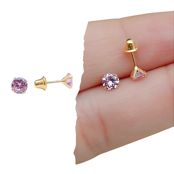 Brinco Ponto De Luz 4 mm Em Ouro 18K - Rosa
