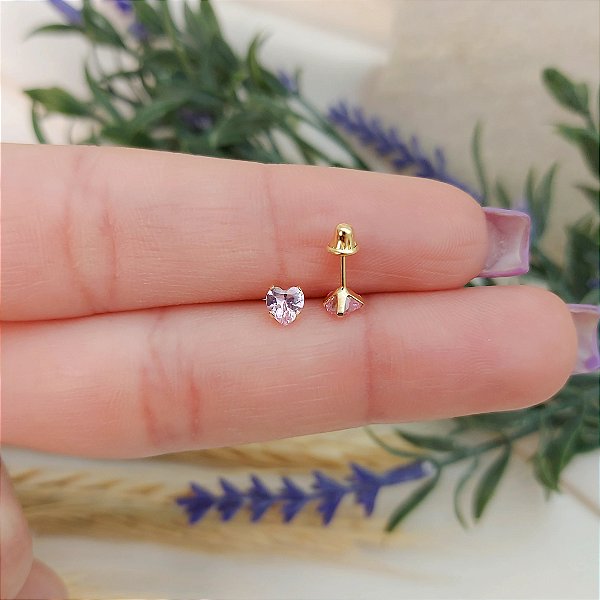 Brinco Coração 4 mm Em Ouro 18k - Rosa