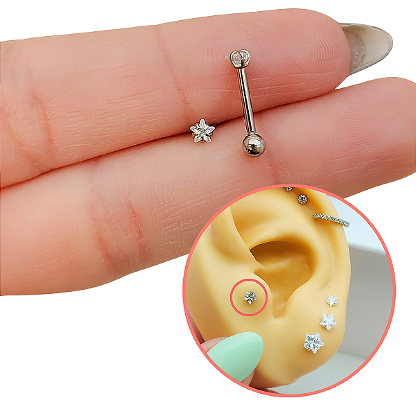 Piercing Ponto De Luz Estrela Zircônia 3 mm Em Aço Cirúrgico