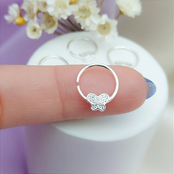 Piercing Argola Torção Borboleta Cravejada Em Prata 925