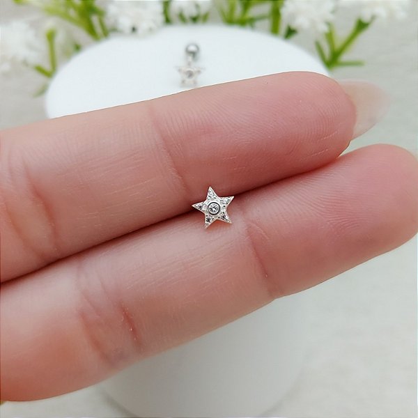 Piercing Estrela Com Zircônia Com Topo Prata