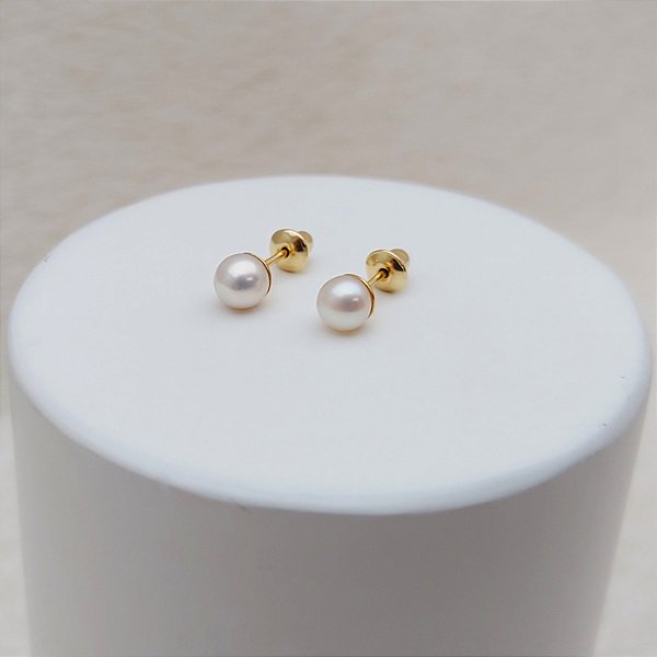 Brinco Pérola 4 mm Em Ouro 18k
