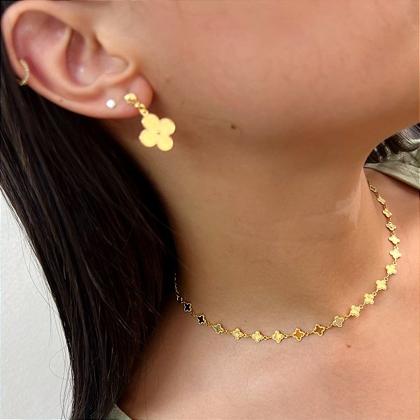 Chocker Trevos Lisos Van Gleef Com Banho De Ouro