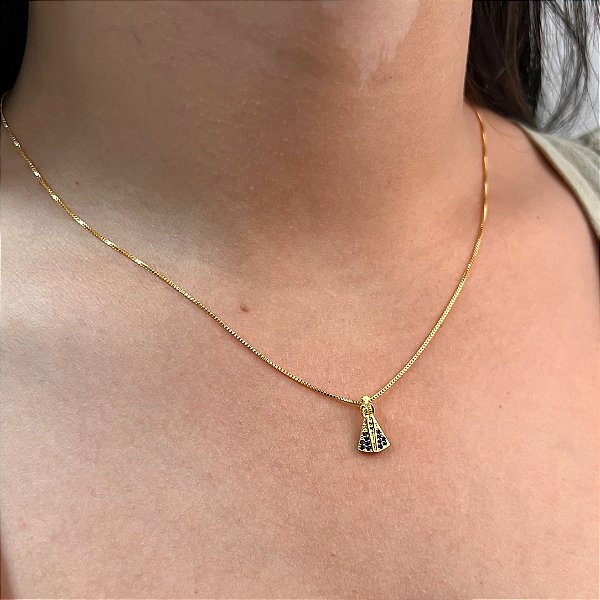Corrente Nossa Senhora Manto Azul Com Banho De Ouro