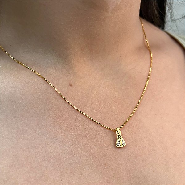 Corrente Nossa Senhora Cravejada Com Banho De Ouro
