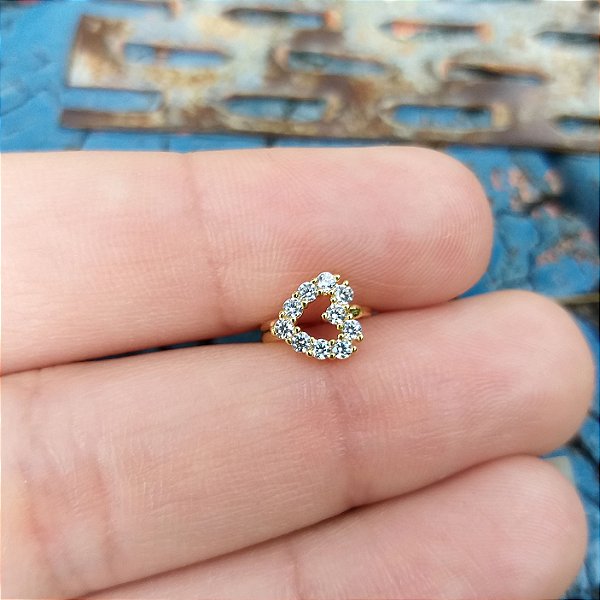 Piercing Argola Coração Cravejado Com Banho De Ouro