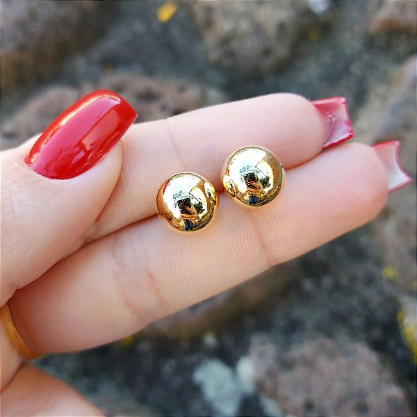 Brinco Bola Lisa 10 mm Com Banho De Ouro