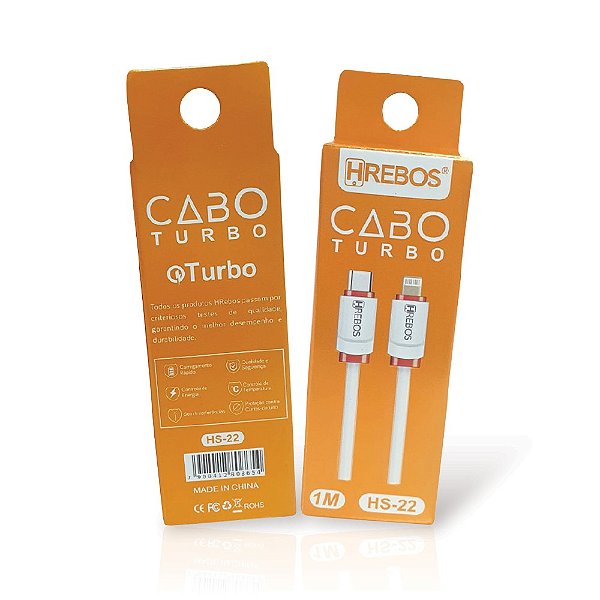 Cabo Turbo Detalhes Coloridos - 1,0m - TYPE-C x Lightning (HS-22)