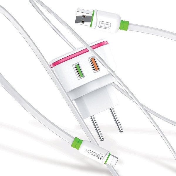 Kit Carregador Turbo - Dual USB - Super Potente 18w + Cabo Turbo (HS-319 / HS-320 / HS-321)