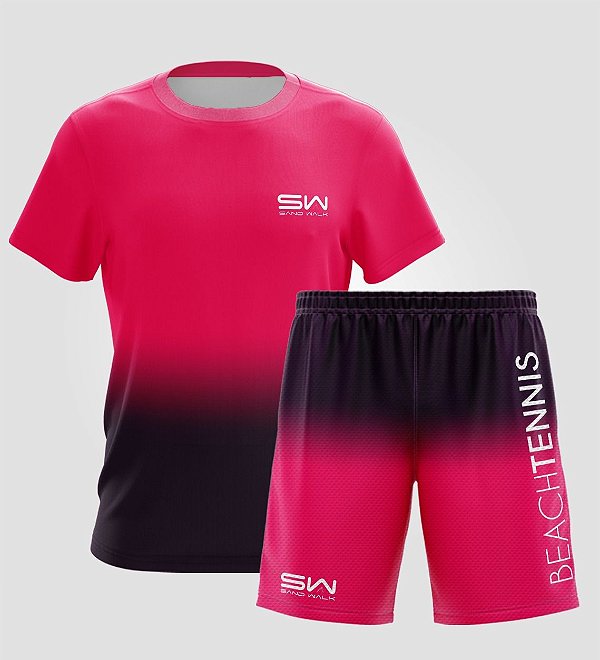 Conjunto Camiseta e Bermuda |Masculino | Beach Tennis Colors | Rosa e Roxo