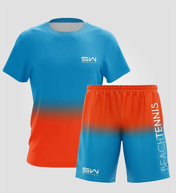 Conjunto Camiseta e Bermuda |Masculino | Beach Tennis Colors | Azul e Laranja