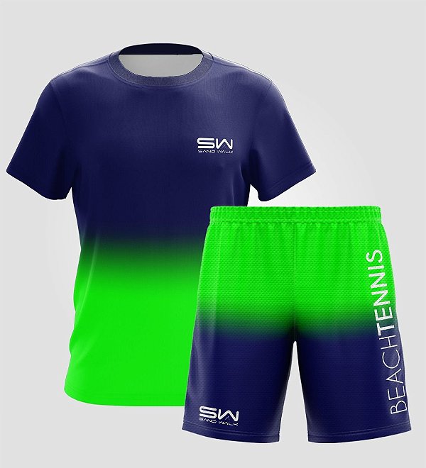 Conjunto Camiseta e Bermuda |Masculino | Beach Tennis Colors | Azul e Verde