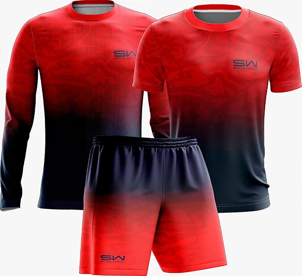 Kit Masculino | Manga Longa, camiseta e shorts - BK RED