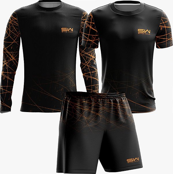 Kit Masculino | Manga Longa, camiseta e shorts - Orange Lines