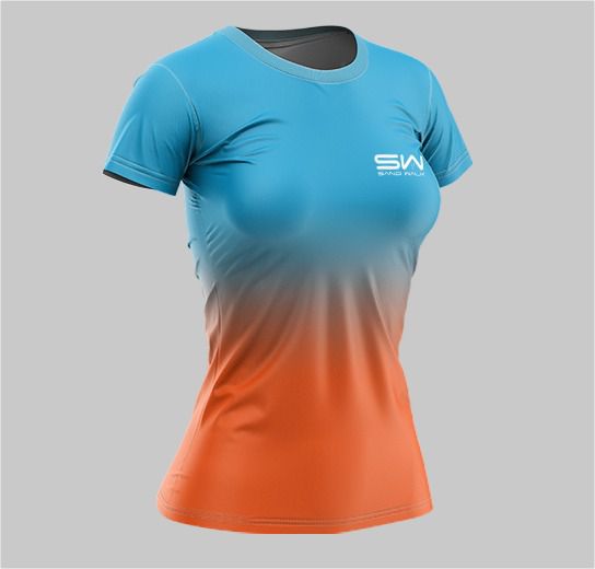 Camiseta Feminina | Beach Tennis | Azul e Laranja