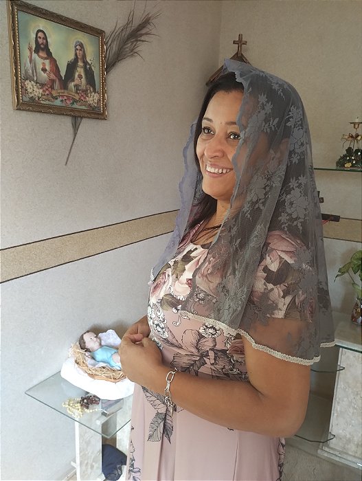 Véu luxo cinza Renda Francesa Mãe Imaculada