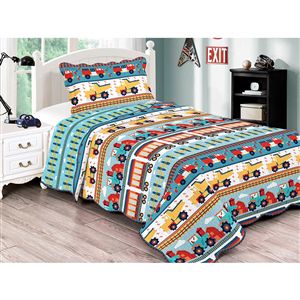 Colcha Matelasse Solteiro Infantil Patchwork Carrinhos- Camesa