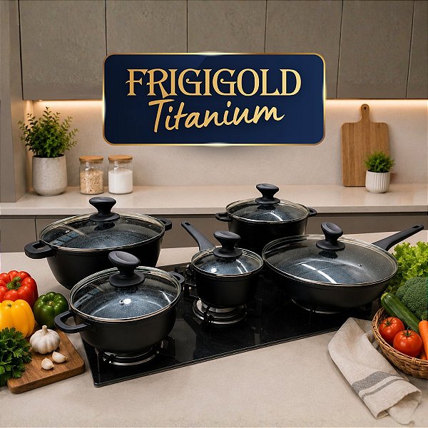 Novo Conjunto de Panelas Frigigold Premium: Titânio e Mármore (5 Peças)