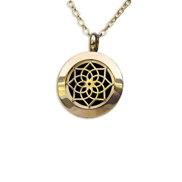Colar Difusor - Pingente 20mm - Mandala - Dourado - Aço Inox
