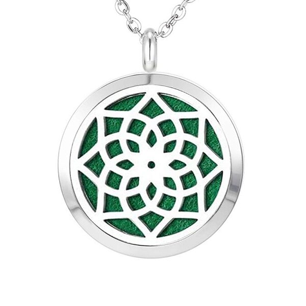 Colar Difusor - Pingente 20mm - Mandala - Prateado - Aço Inox
